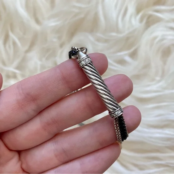 David Yurman Sterling Silver and Black Diamond Tassel Cable Chain Long Necklace - Picture 3 of 15